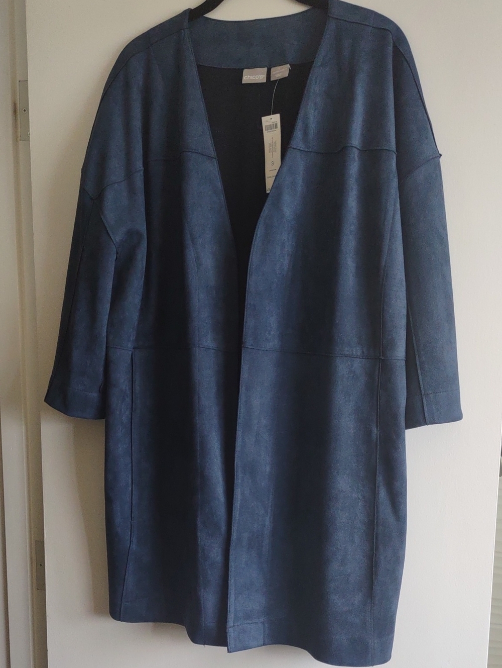 Chico's Open-Front Navy Suede Coat